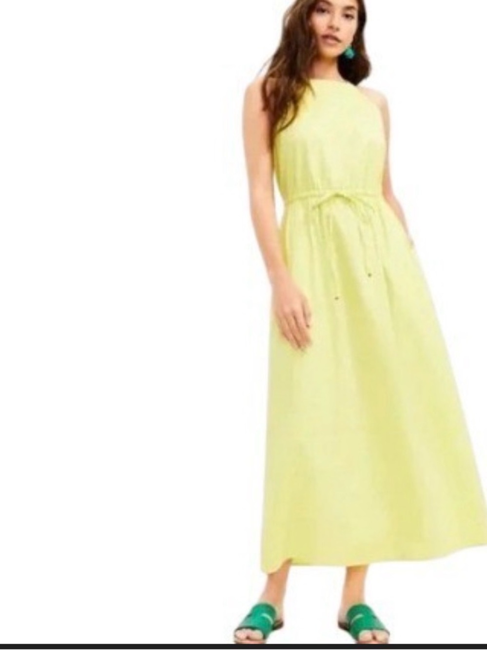 LOFT Pale Yellow Halter Drawstring Maxi Dress